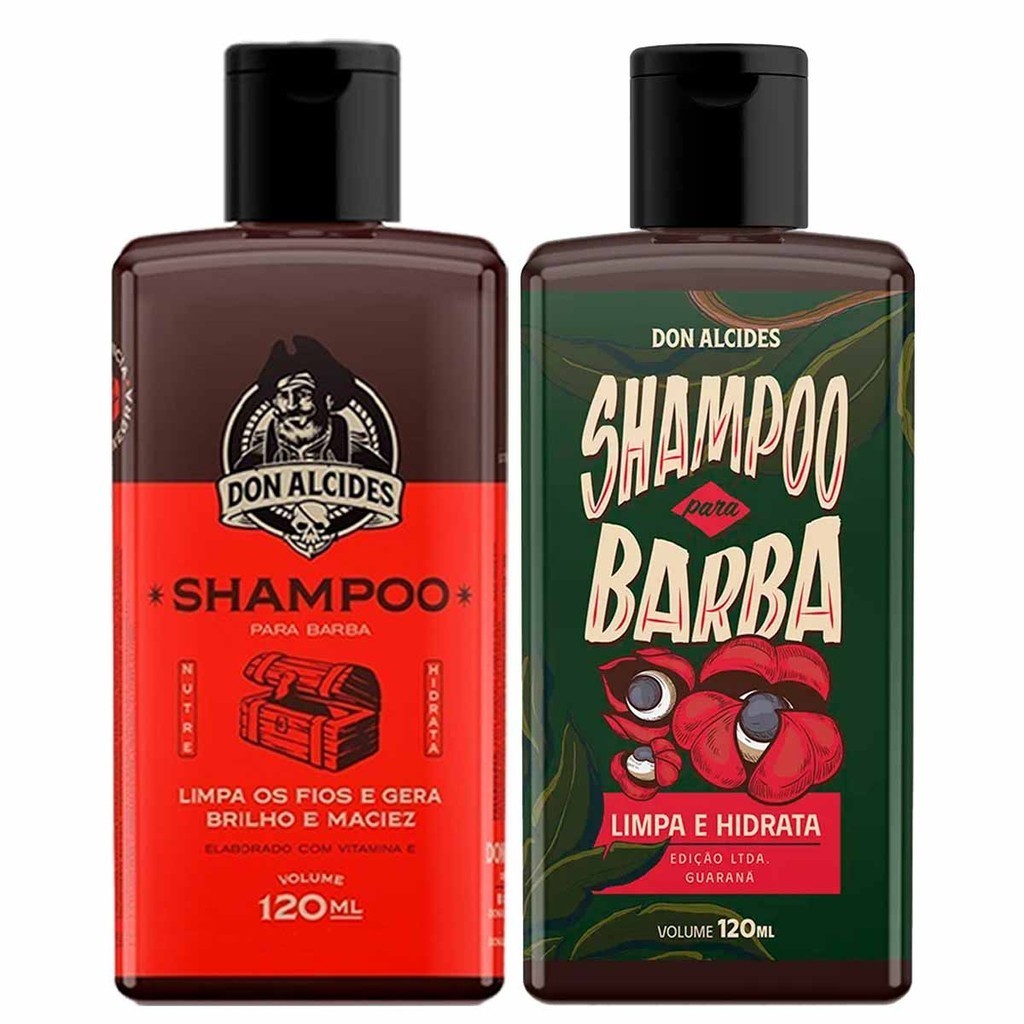 Kit 2x Shampoo Para Barba Negra e Guaraná 120ml Don Alcides