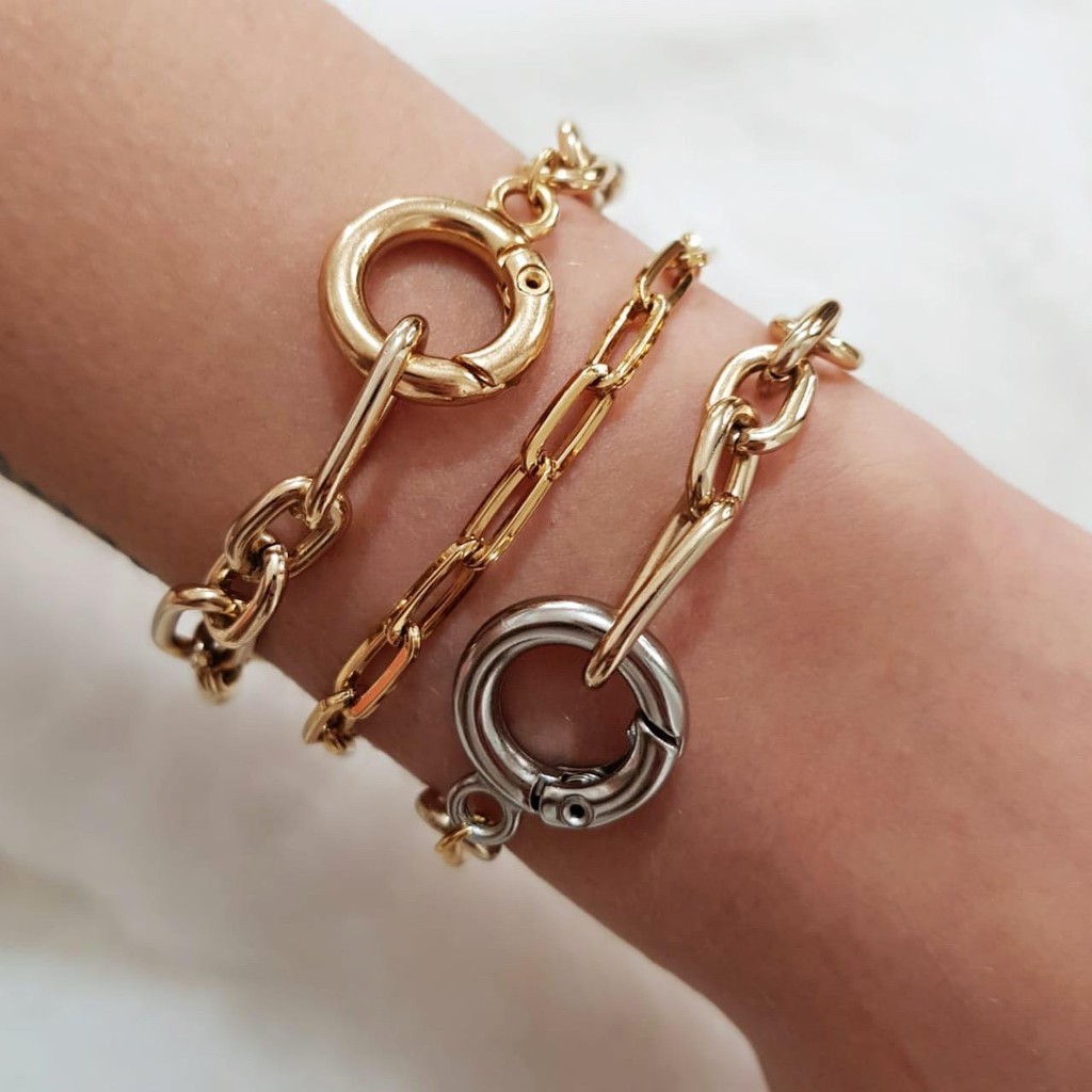 Pulseiras Semi Joia Maximalismo mosquetão Ouro e Prata