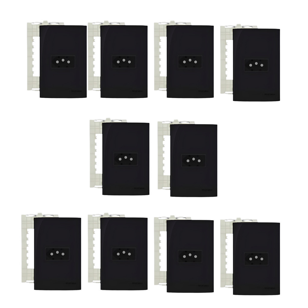 Caixa 10 Unidades - Conjunto Tomada Padrão 10a 4x2 Preto Margirius
