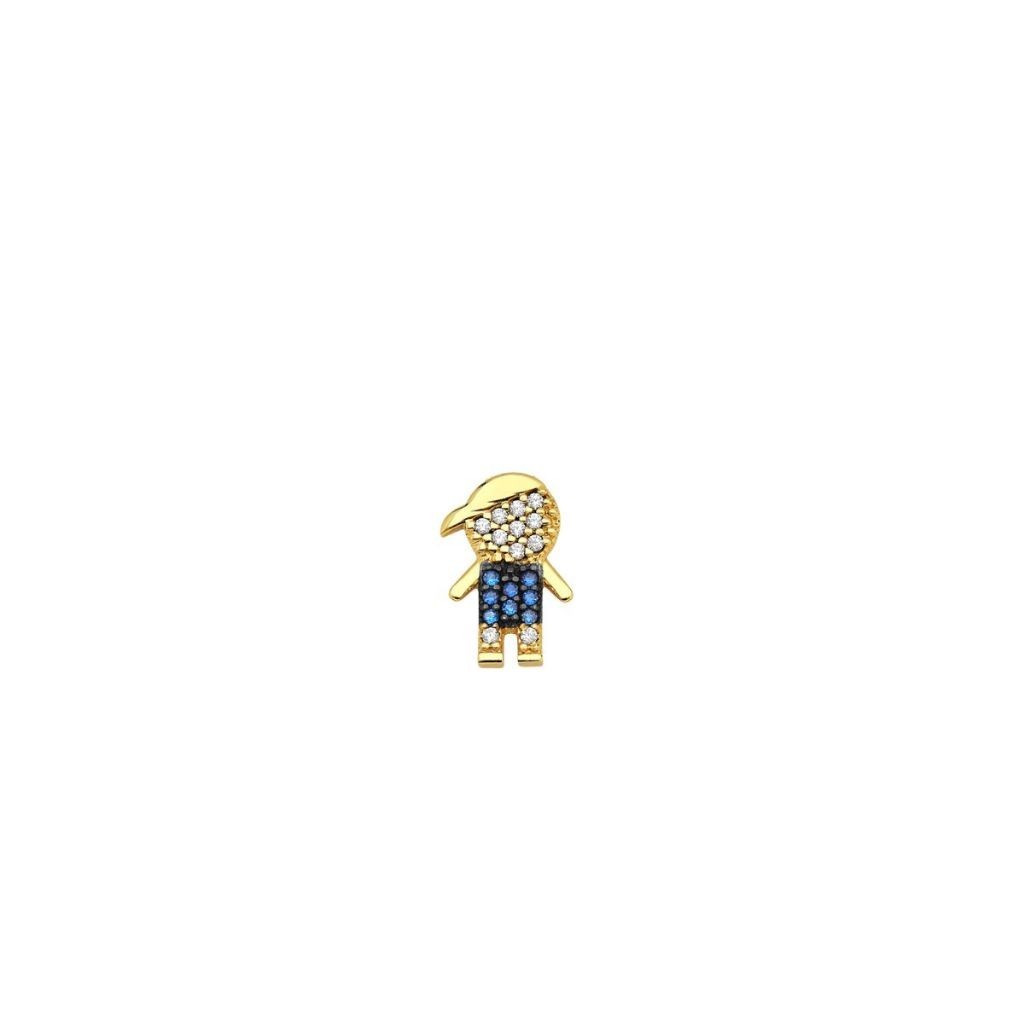 Pingente de Ouro 18k Menino com Camisa Azul
