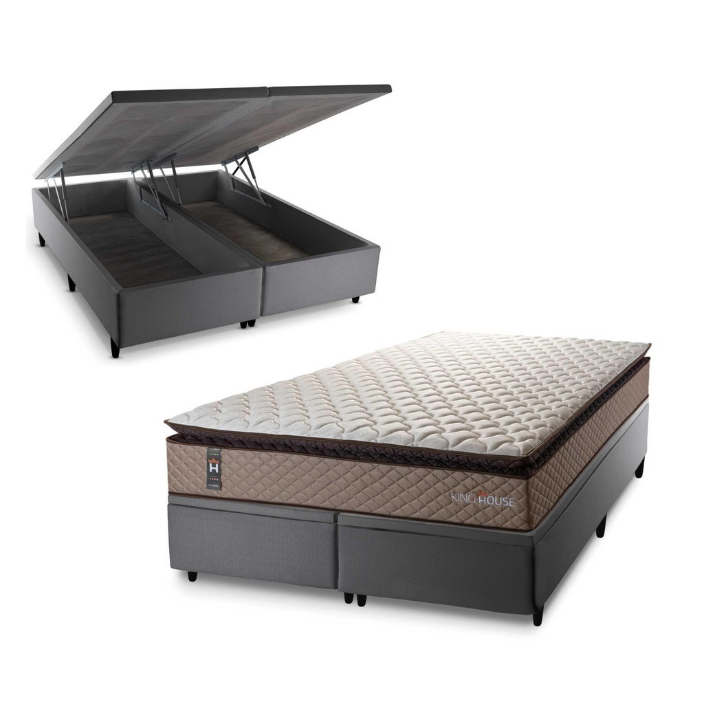 Conjunto Box Baú Atlanta Bege 193x203x69 Espuma D45 em Oferta na Shopee