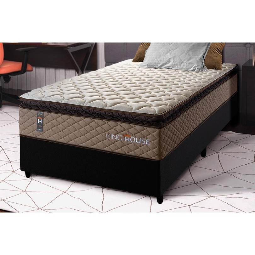 Conjunto Cama Box Espuma Atlanta Bege Solteiro 96x203x62