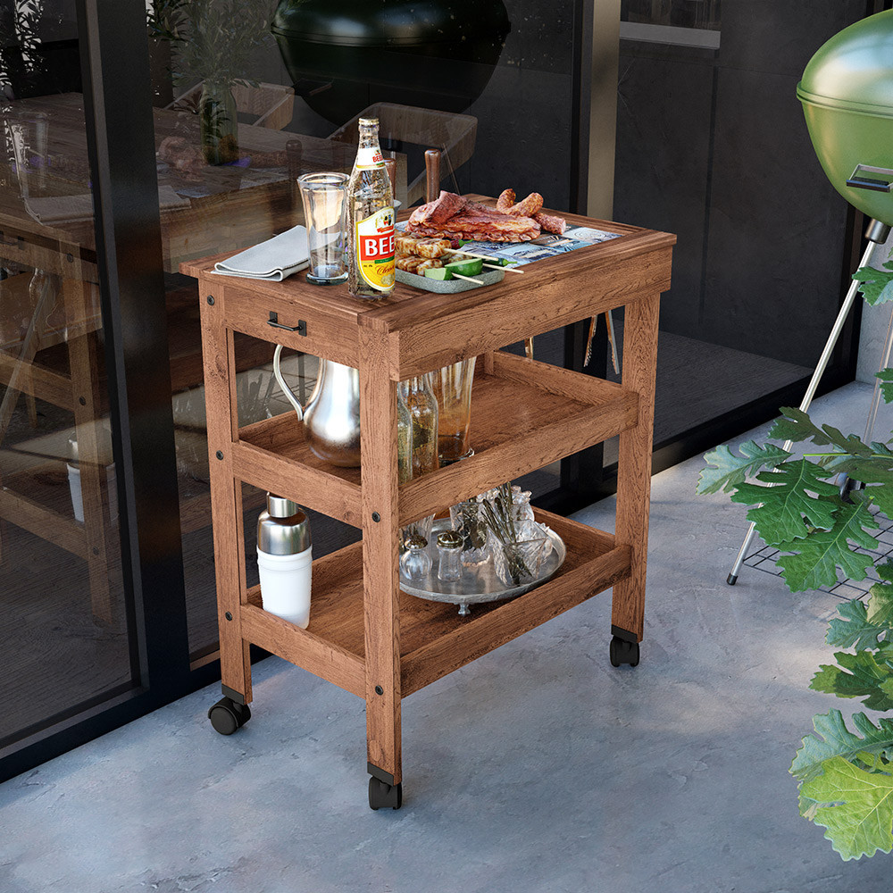 Carrinho de Churrasco Mesa Gourmet Cerâmica Churrasqueira W02 Madeira Maciça Imbuia - Lyam Decor em Oferta na Shopee