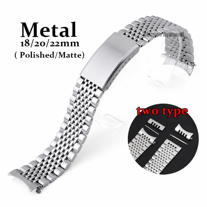 Bracelete Universal De Aço Inoxidável De Ponta Curva Pulseira De Relógio De 18mm 20mm 22mm De Liberação Rápida De 9 Contas Metal Mate Polido em Oferta na Shopee