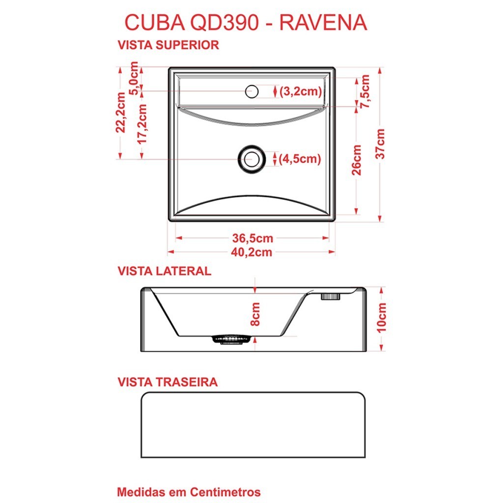 Detalhes do Cuba para Banheiro Quadrada Cinza Q39 - Compace