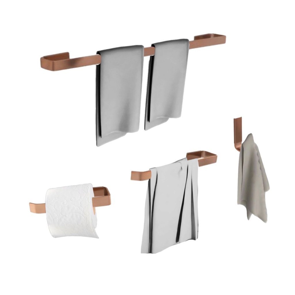 Kit acessórios para banheiro quadrado 4 peças vergalhão rose gold