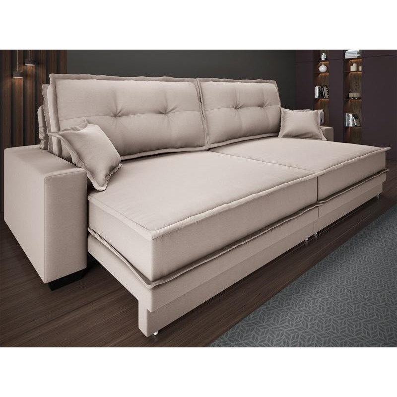 Sofá Palermo 2,40m Retrátil e Reclinável Velosuede Bege - NETSOFAS  em Oferta na Shopee