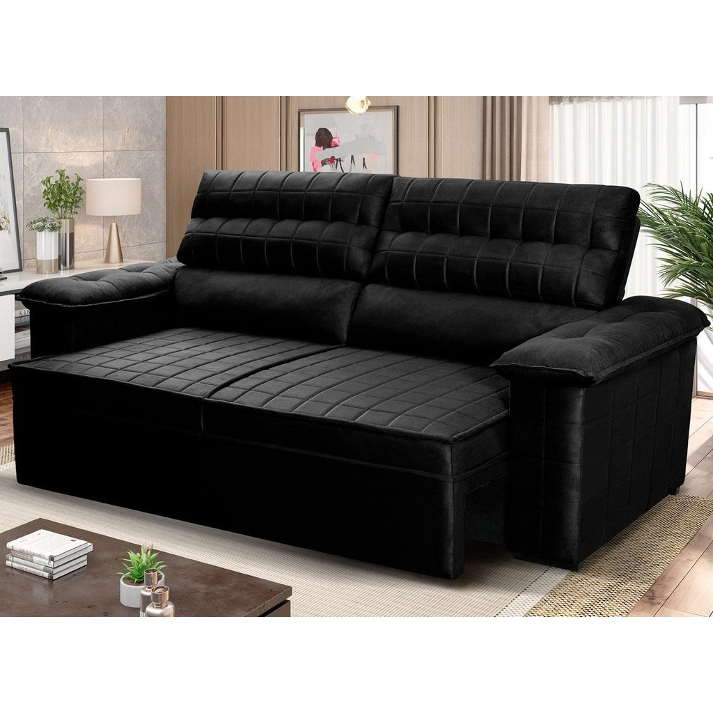 Sofá Retrátil Reclinável 2 lugares 1,80m Quantum Suede Velut Preto - King House em Oferta na Shopee