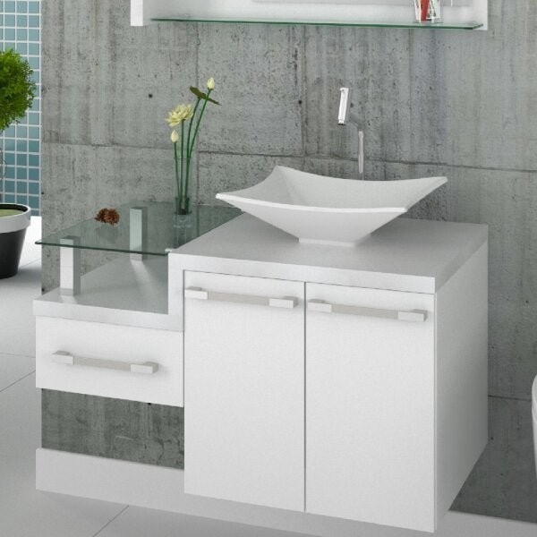 Gabinete para Banheiro Legno 830W  Branco/Branco Chess em Oferta na Shopee