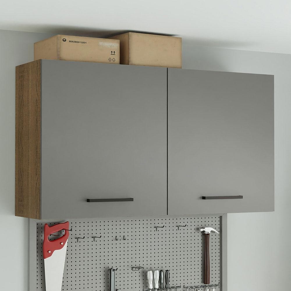 Armário Aéreo Multiuso 120cm 2 Portas Rustic/Cinza Agata Madesa em Oferta na Shopee