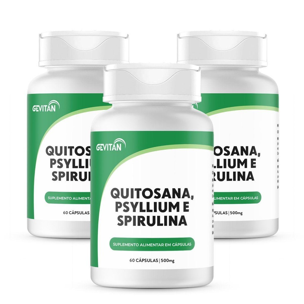 kit 3x Spirulina Psyllium Quitosana 180 Capsulas 500mg Oferta