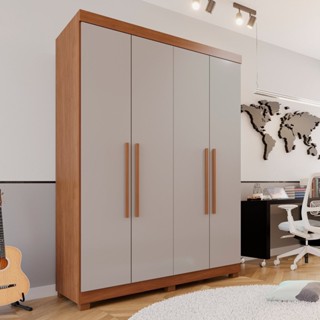 Guarda-roupa Solteiro 4 Portas 3 Gavetas Roma Espresso Móveis Cinamomo/Off White em Oferta na Shopee