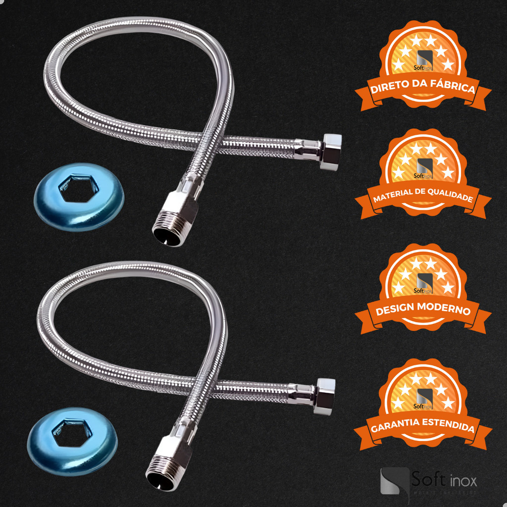 Kit 2 Mangueira Engate Flexível Aço Inox 60 Cm 1/2 Entrada