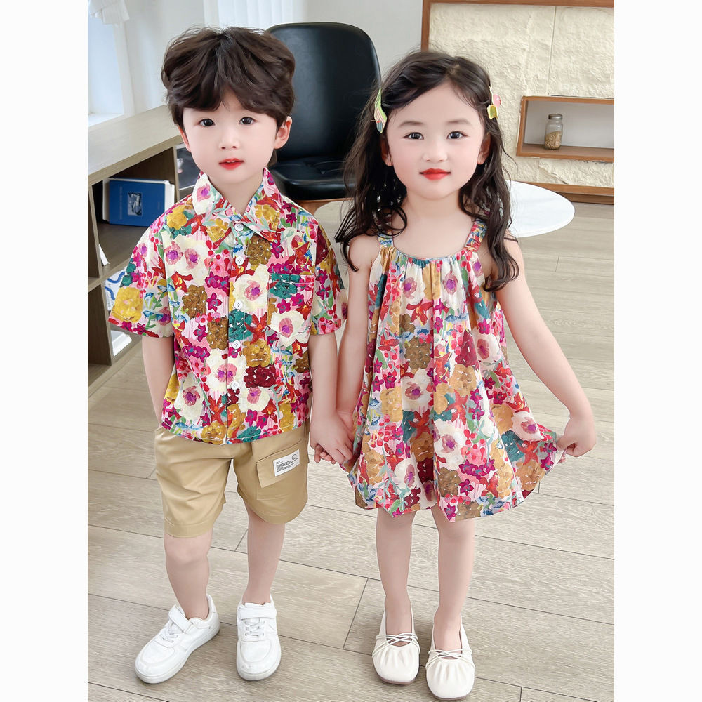 Roupa de Verão Irmã Irmã Irmã Roupa de Verão Menina Floral Menina Vestido Floral Menino Camisa Bonita +Shorts Roupa de Verão Infantil Roupa de Verão Irmã Roupa de Verão 1-7 Anos Roupa de Criança Roupa de Criança Toddler