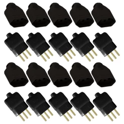 Kit 10 Pares Ilumi com 10 Plugues Pino Macho 2P+T 10A/250V Preto + 10 Plugues Pino Fêmea 2P+T 10A/250V Preto