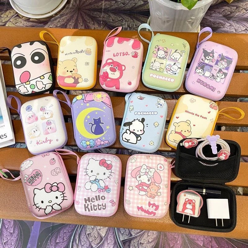 Kuromi Saco De Armazenamento Dos Desenhos Animados KT Portátil Viagem Fones De Ouvido Caso Duro Cabo Dados Fone Coleção 