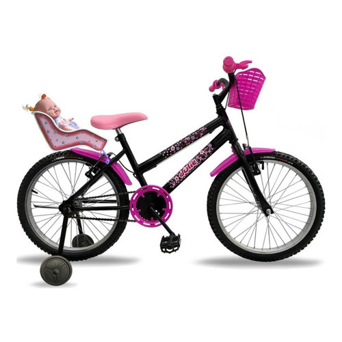 Bicicleta Infantil Feminina Aro 20 Com Rodas Auxiliares Cadeirinha + Boneca Menina