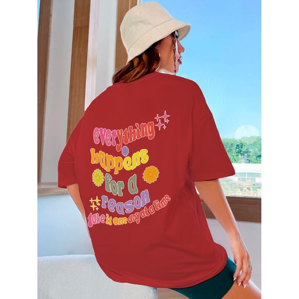 T Shirt Larga Camisa Frente Lisa Take It One Day At A Time Flores Blusa Plus Size Oversized