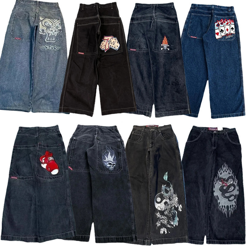 Y2K Baggy Jeans Masculino Vintage Bordado De Alta Qualidade Hip Hop Goth Streetwear Harajuku Casual Perna Larga em Oferta na Shopee