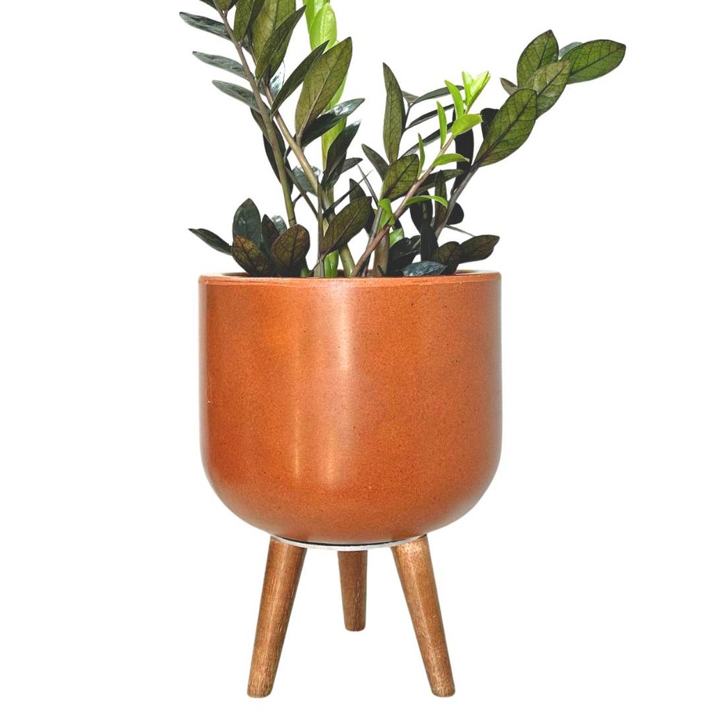Vaso Doha Médio com Tripé de Madeira Para Planta e Decoração · foto 2