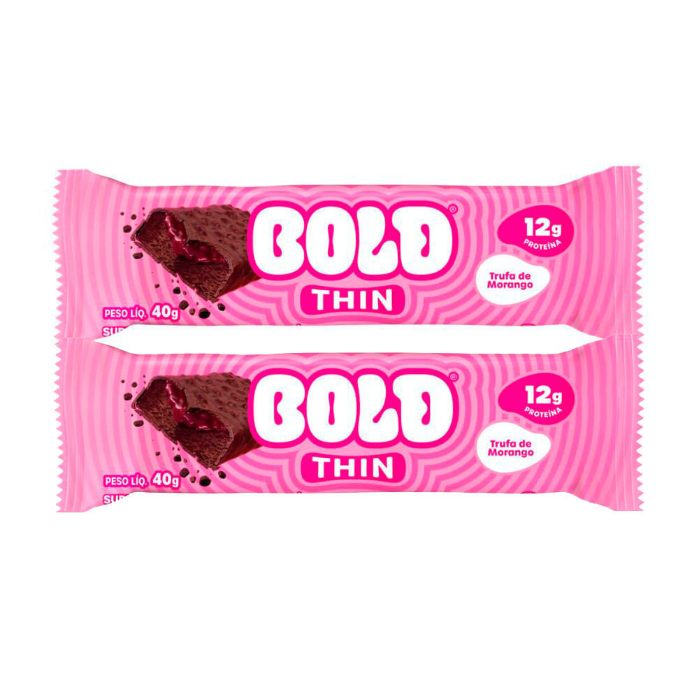 Kit 2 Barra de Proteína Bold Thin Sabor Trufa de Morango com 12g de Proteína 40g - Food & Beverages
