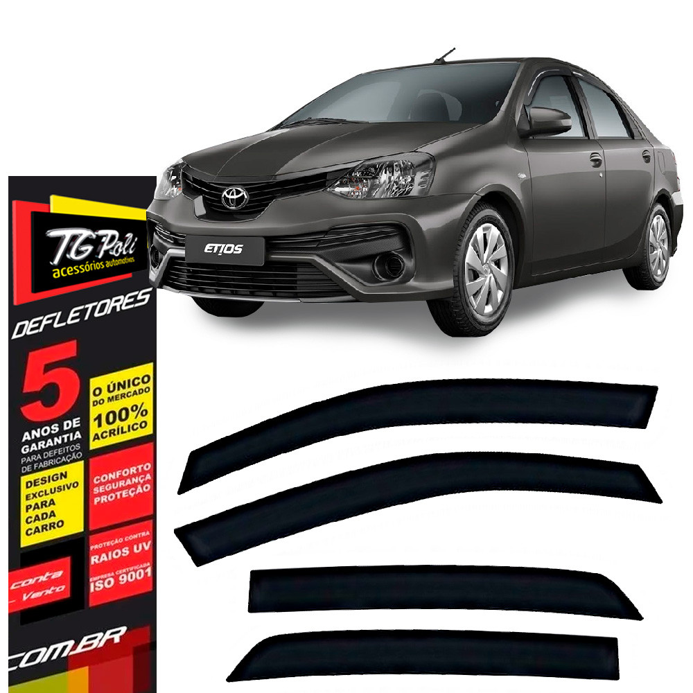 Calha de Chuva Toyota Etios 2012 a 2021 TG Poli Defletor 4 portas Protetor Janelas Fumê em Oferta na Shopee
