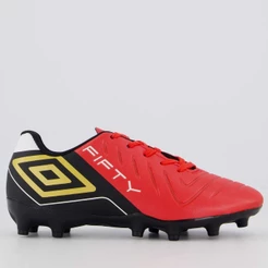 Chuteira Umbro Fifty Campo Juvenil Vermelha e Preta
