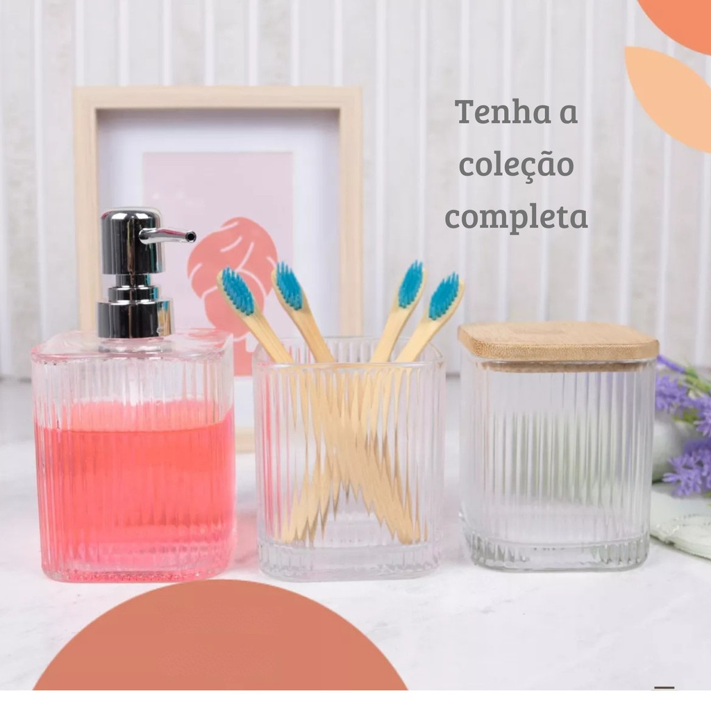 Porta Escova de Dente de Vidro Lines 8cm x 8cm x 9,5cm