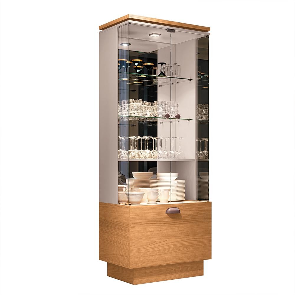 Cristaleira com Adega Decorativa Aura Cinamomo/Off White G26 - HB Móveis