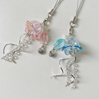 [largeloohg] Original Dream Jellyfish Phone Chain Cristal Transparente Vida Marinha Chaveiro Pingente De Metal Curvo em Oferta na Shopee