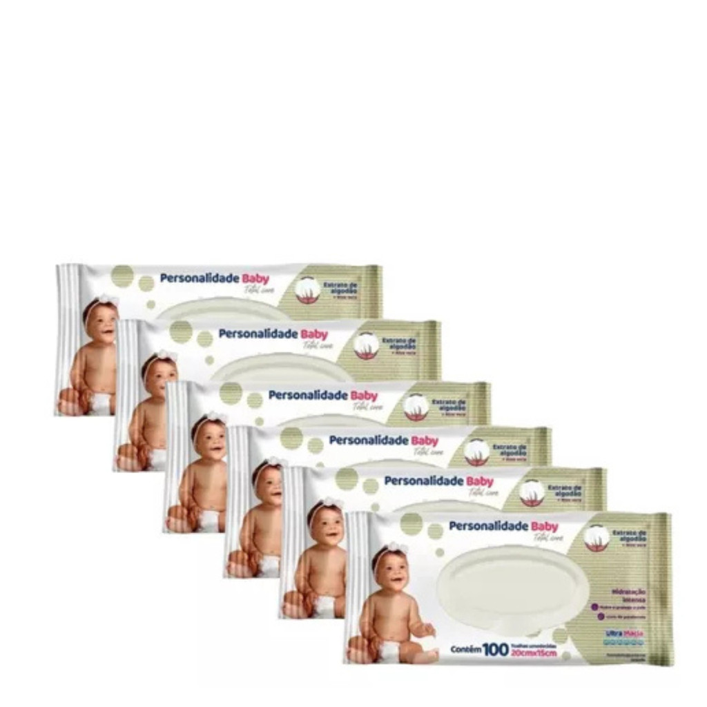 Kit 6 Pacotes Toalha Umedecida Personalidade C/ 100 Unidades