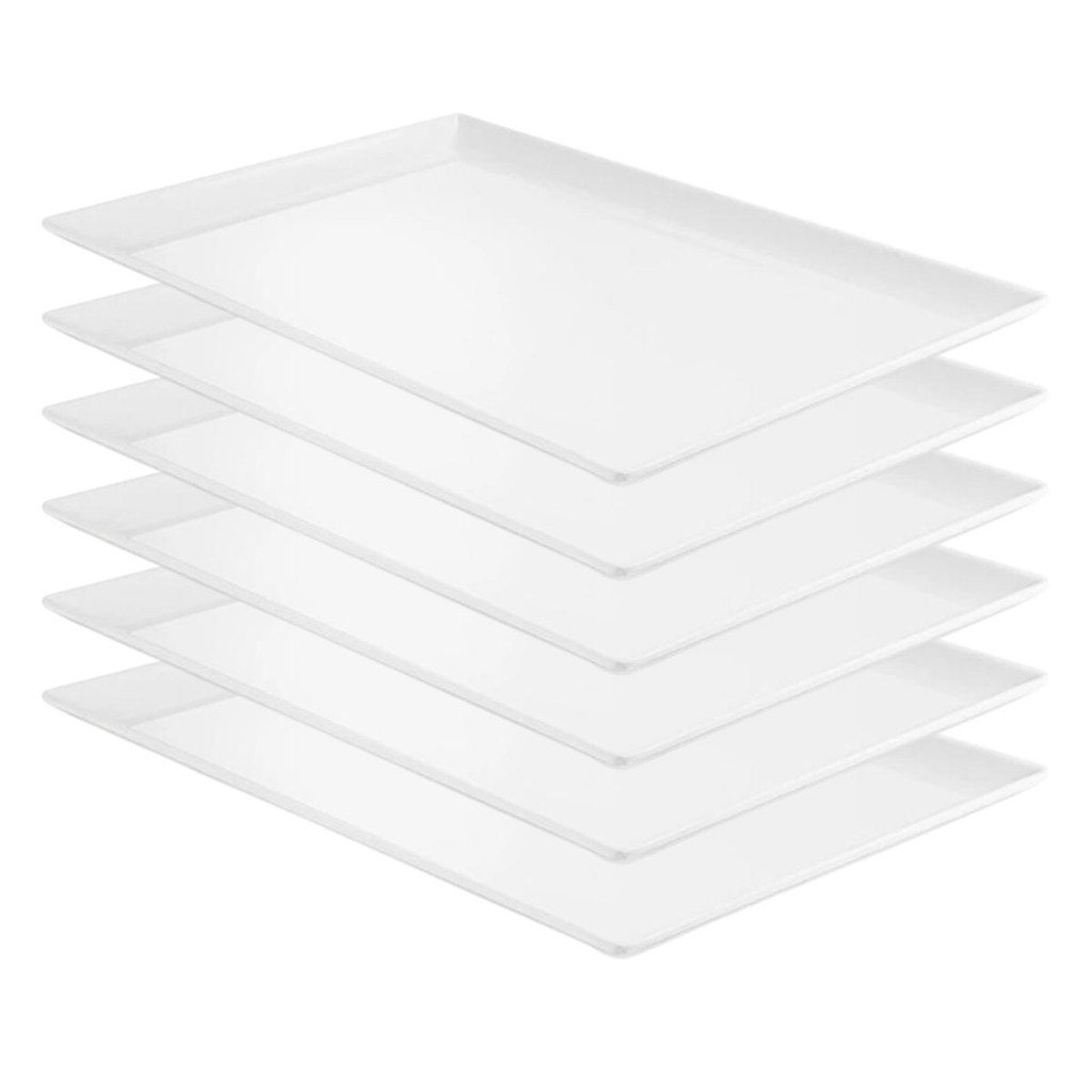 Jogo 6 Prato Retangular Melamina Grande 35X24 Cm Kit 6 Travessa Branca Plástico Para Sushi Bestfer