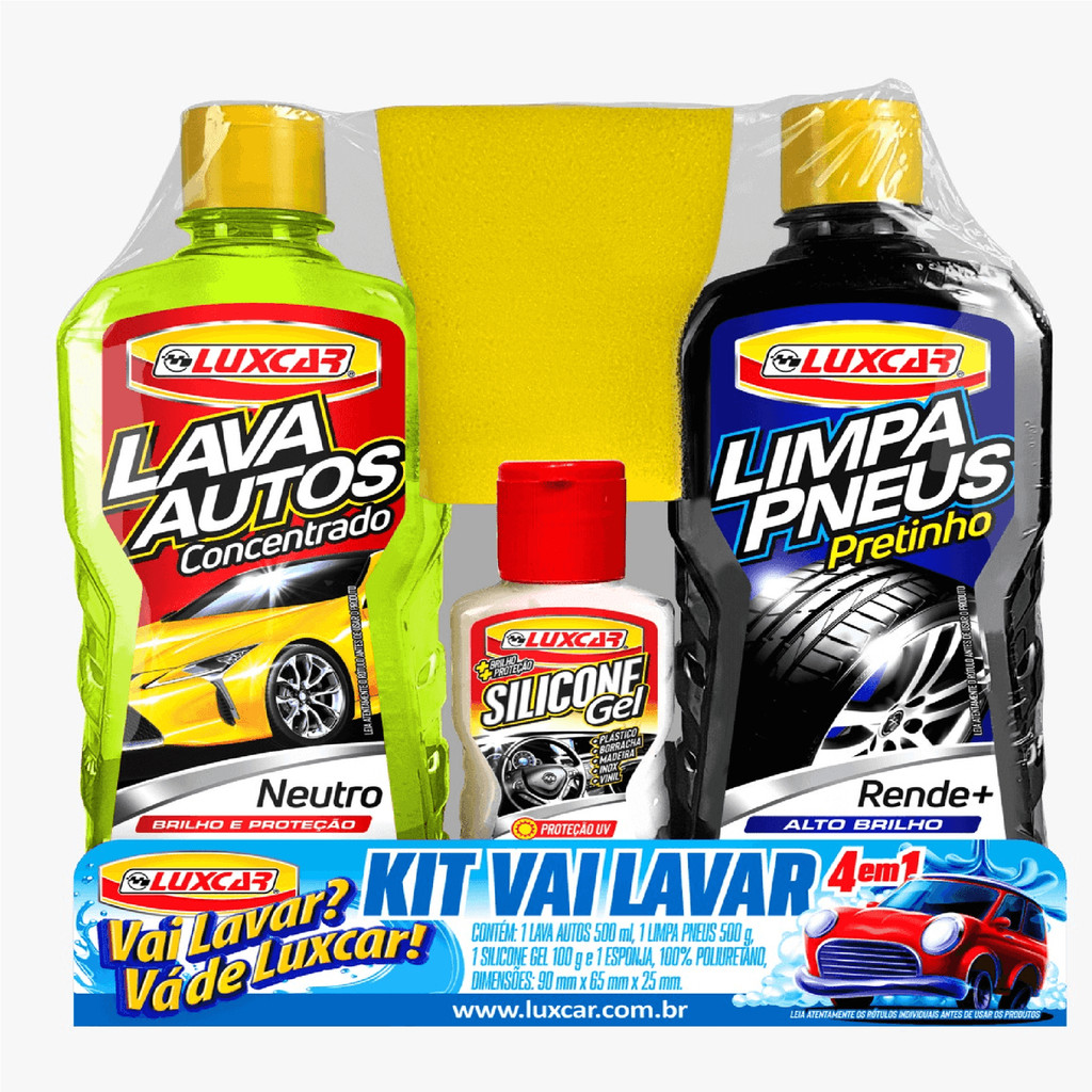 Kit Lava Carro Silicone + Esponja + Pneu Pretinho + Shampoo em Oferta na Shopee