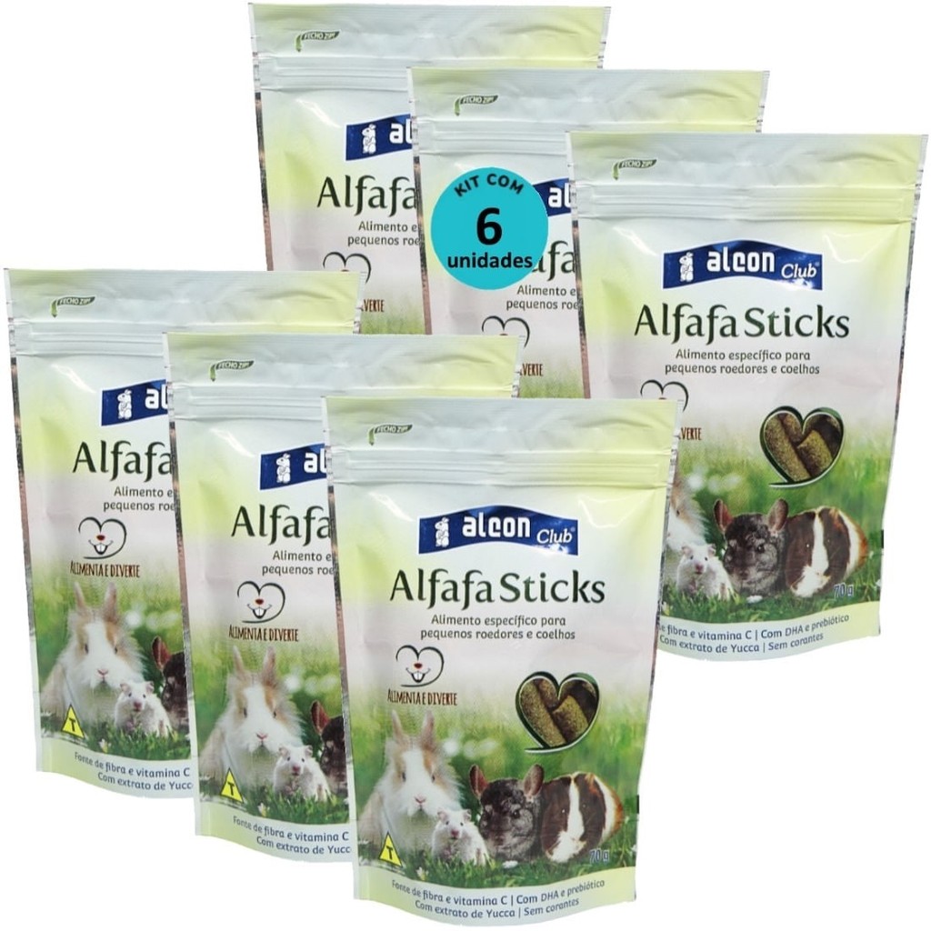Alcon Club Alfafa Sticks 70g Kit Com 6 Ração Para Roedores e Coelhos