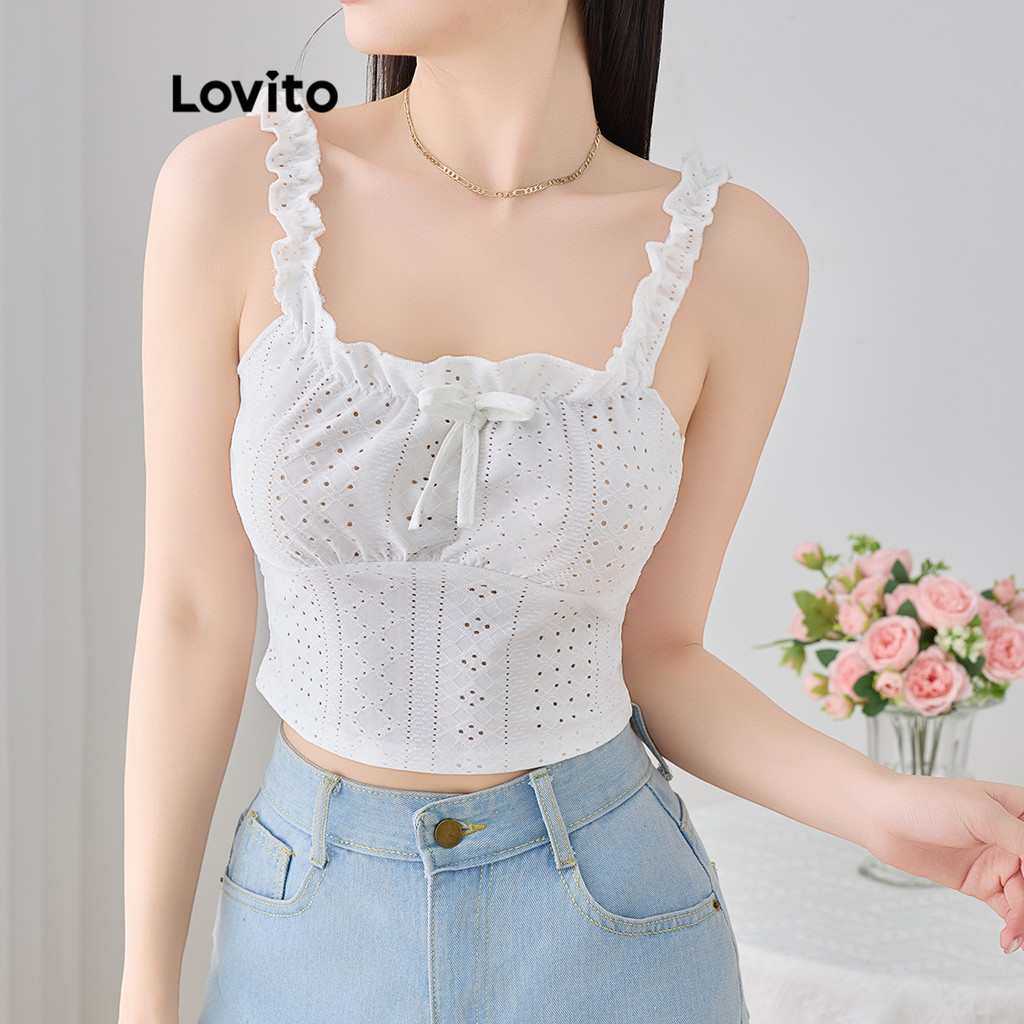 Lovito Regata Boho de renda lisa para mulheres L120ED431 - Women Clothes