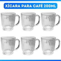 Jogo 6 Xícara Chá Café Capuccino Chocolate Quente Cor Transparente 200Ml Vidro - MAIS BARATA