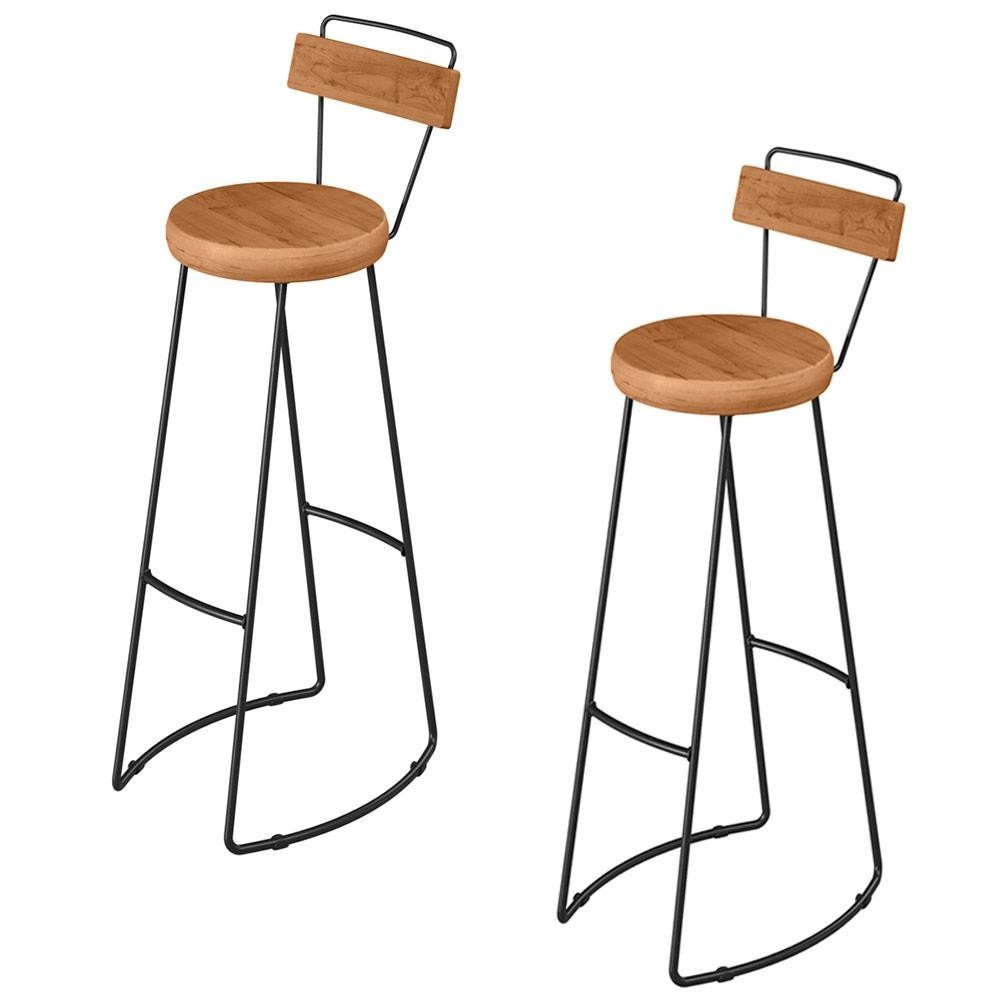 Kit 2 Banquetas Altas com Encosto para Cozinha Estilo Industrial Aura D09 Peroba - Mpozenato em Oferta na Shopee