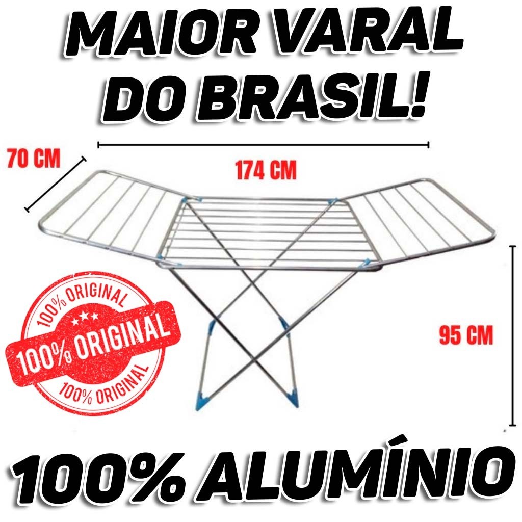Varal de Chao Com Abas 100% Aluminio 174 Cm Modelo Gigante Maior Do Brasil Resistente Agrantt em Oferta na Shopee