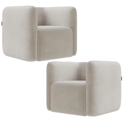 Kit 02 Poltronas Decorativas Para Sala de Estar Fixa Living Peônia K01 Veludo Bege - Lyam Decor