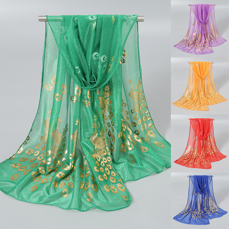 New Soft Comfortable Model Glitter Gold Print Fashion Shawl Long Style Sunscreen Elegant Scarves Women Accessories
