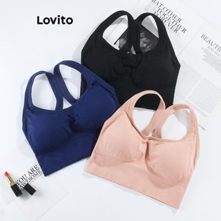 Lovito Sporty Plain Criss Cross Gather Together Sutiã esportivo para mulheres LNL54261