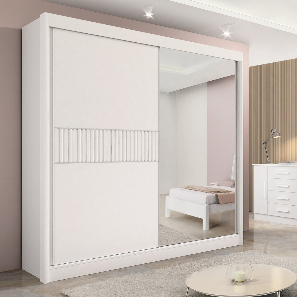 Guarda-roupa Casal 2 Portas 6 Gavetas 100% Mdf Coliseu Ripado Branco - Home & Living