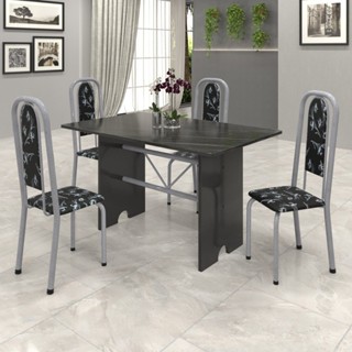 Conjunto de Mesa Tampo Ardósia 120x75cm com 4 Cadeiras Lavínea  Martelado Perola/Ardósia Indiano/Preto Floral em Oferta na Shopee
