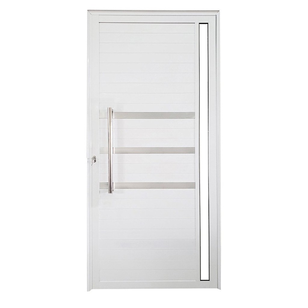 Porta Lambril de Alumínio Direita 210 x 90cm com Friso e Visor Linha Veneza Esquadrias Bergamo - Home & Living