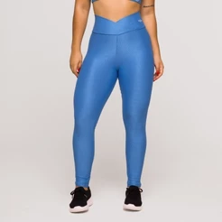 Legging Fitness Feminina Academia Poliamida Cós Cruzado Azul