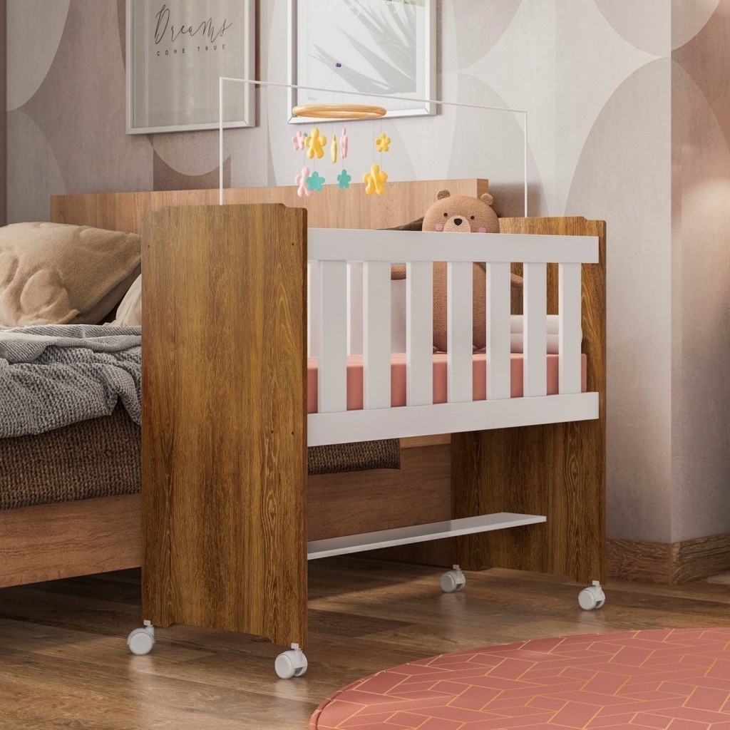 Mini Berço 100% MDF com Colchão Yescasa Branco/Ypê - Mom & Baby