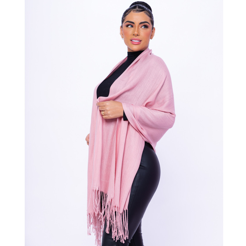 Cachecol Lenço Longo Feminina Echarpe Pashmina Cor Lisa Com Borla Para Inverno — imagem 2 de 2