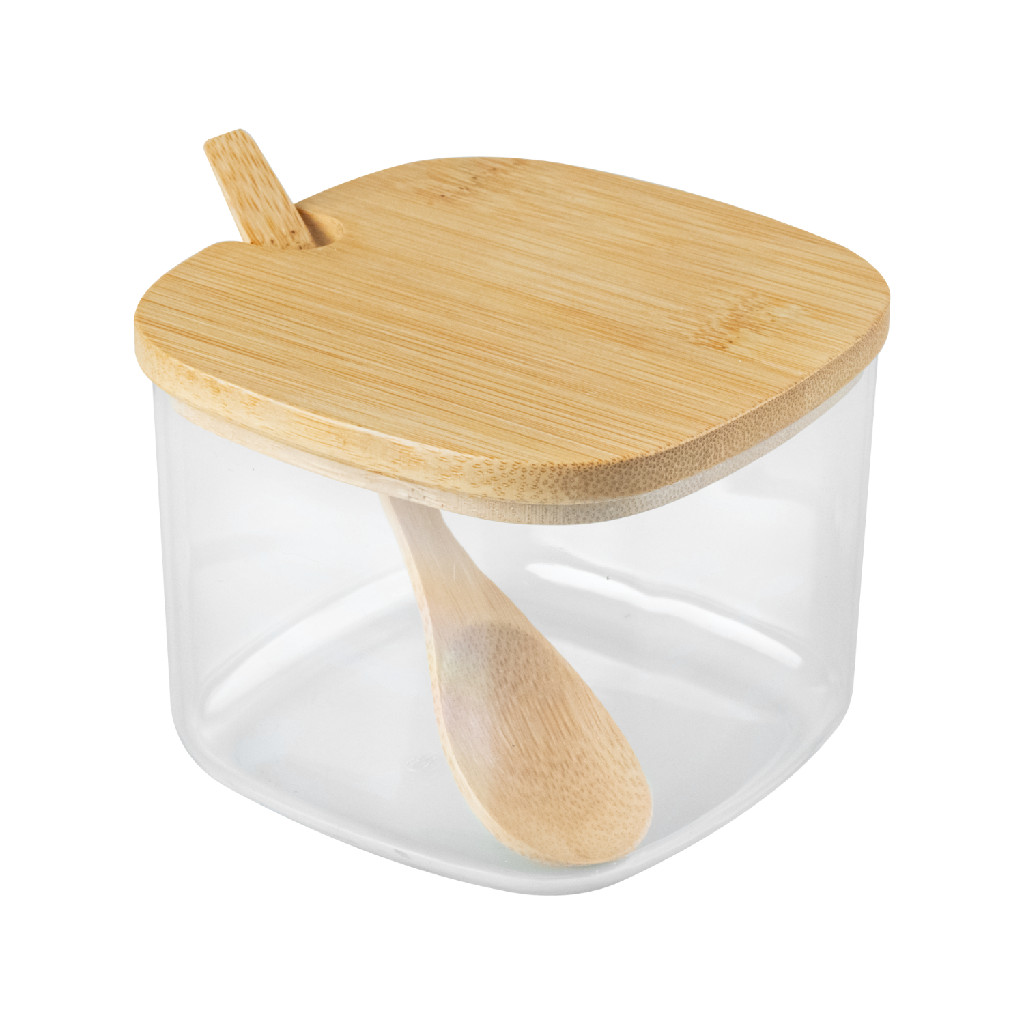 Pote Com Colher Açucareiro Sense Acrílico Tampa Bambu Transparente Natural Bambu OU
