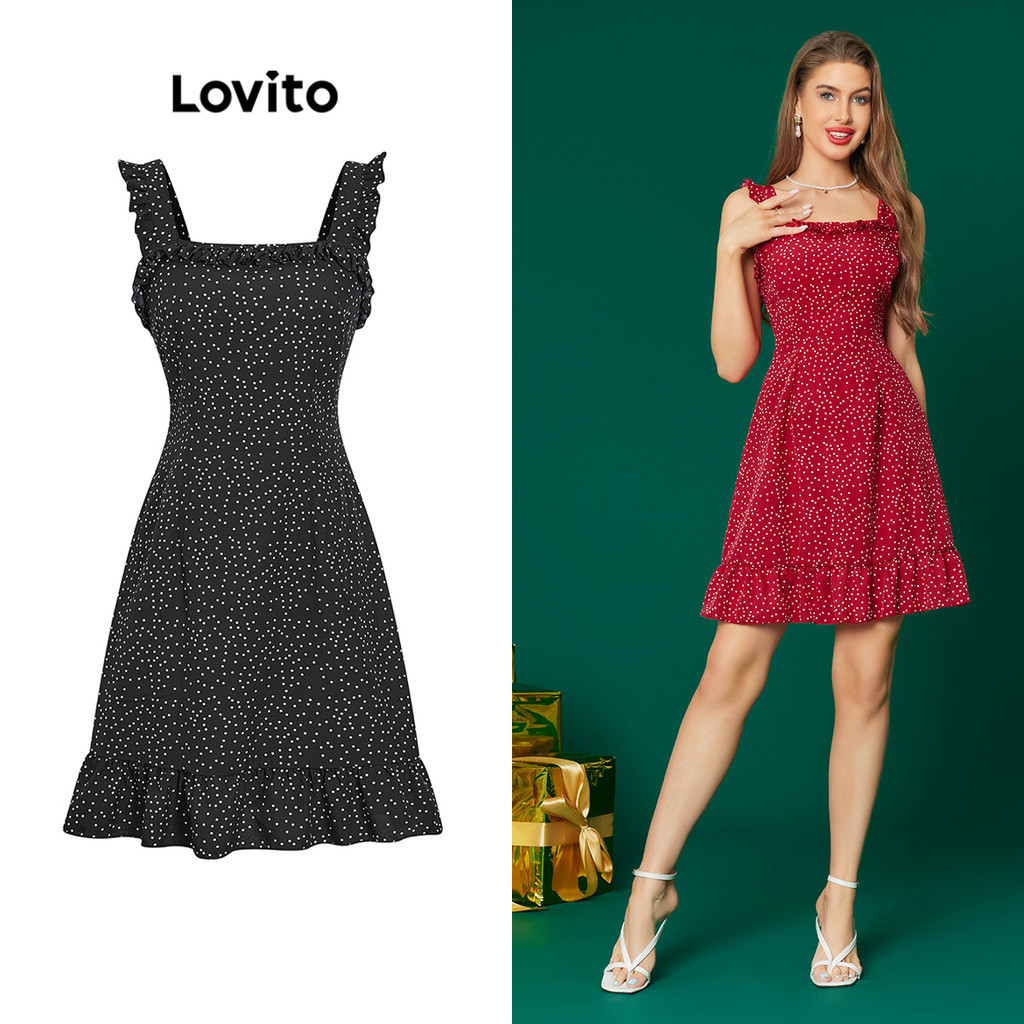 Lovito Casual Vestido Feminino de Coração com Bainha de Babados LBA05020 (Vermelho)