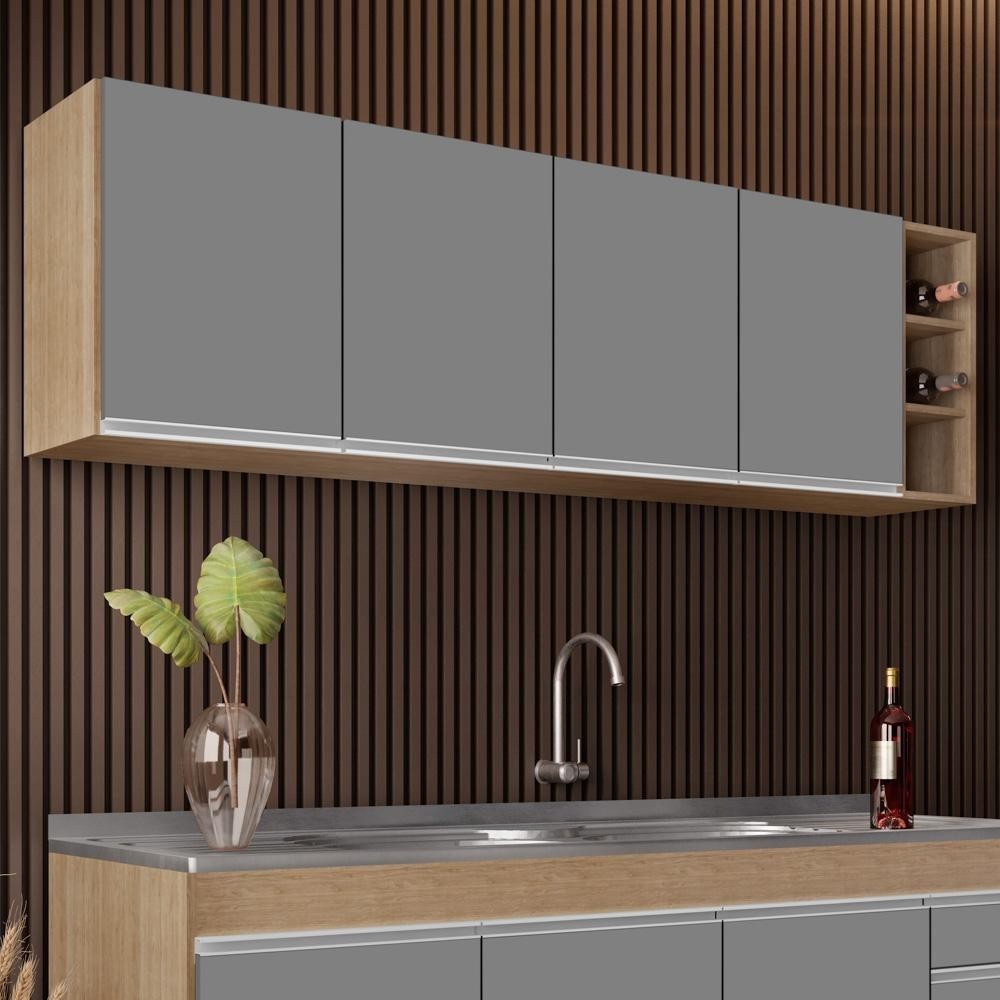 Armário Aéreo Nevada com Nicho 180cm 4 Portas Castanho/Cinza - Lumil em Oferta na Shopee